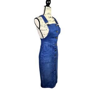 Rachel Roy Denim Overall Dress Button Down Midi Sz 4 Bodycon Baddie Streetwear